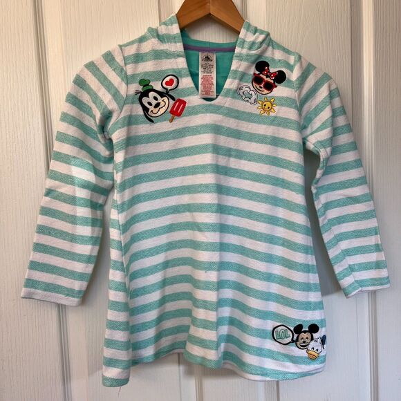 Girls Disney Mickey Mouse & Friends Emoji Swim Cover-Up: Mint stripe, Size 9/10 - Picture 1 of 5